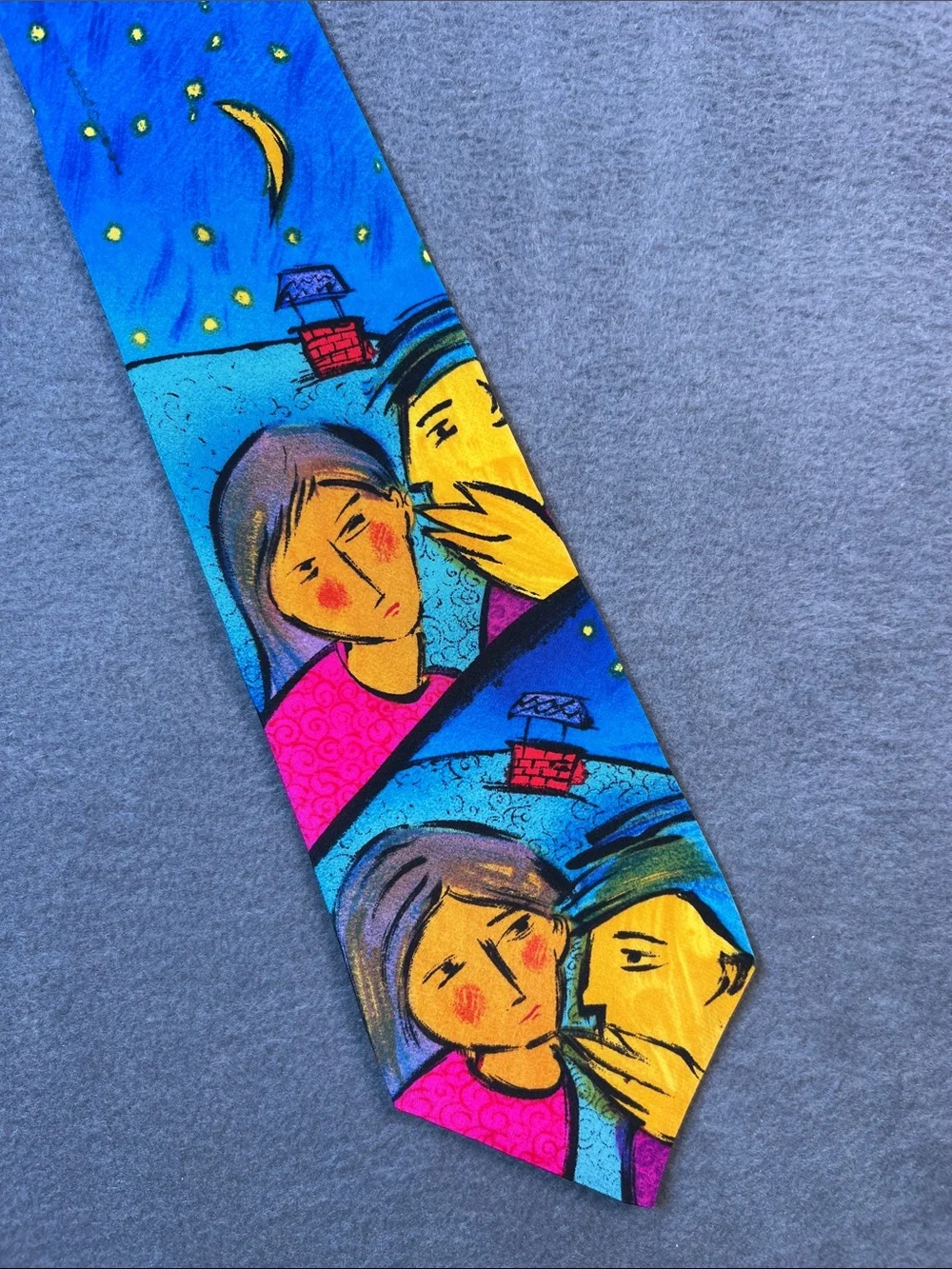 The Beatles Blue & Yellow Illustrated Couples Silk Tie